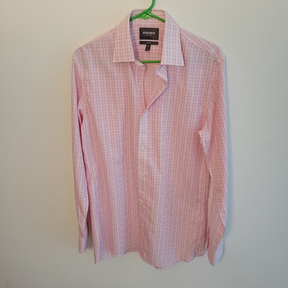 Bonobos Wrinkle Free Slim fit Button up pink/White Shirt